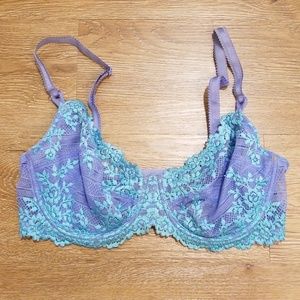 Wacoal blue unlined bra 34D sexy lace